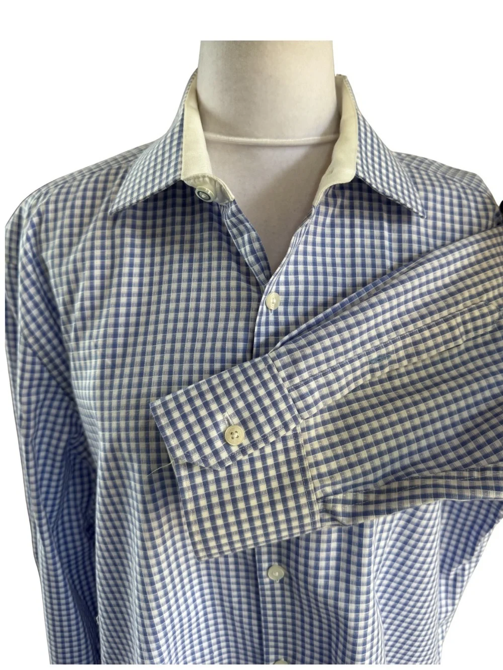 TailorByrd Collection Non-Iron Trim Fit Blue White Check Cotton Dress Shirt 16.5
